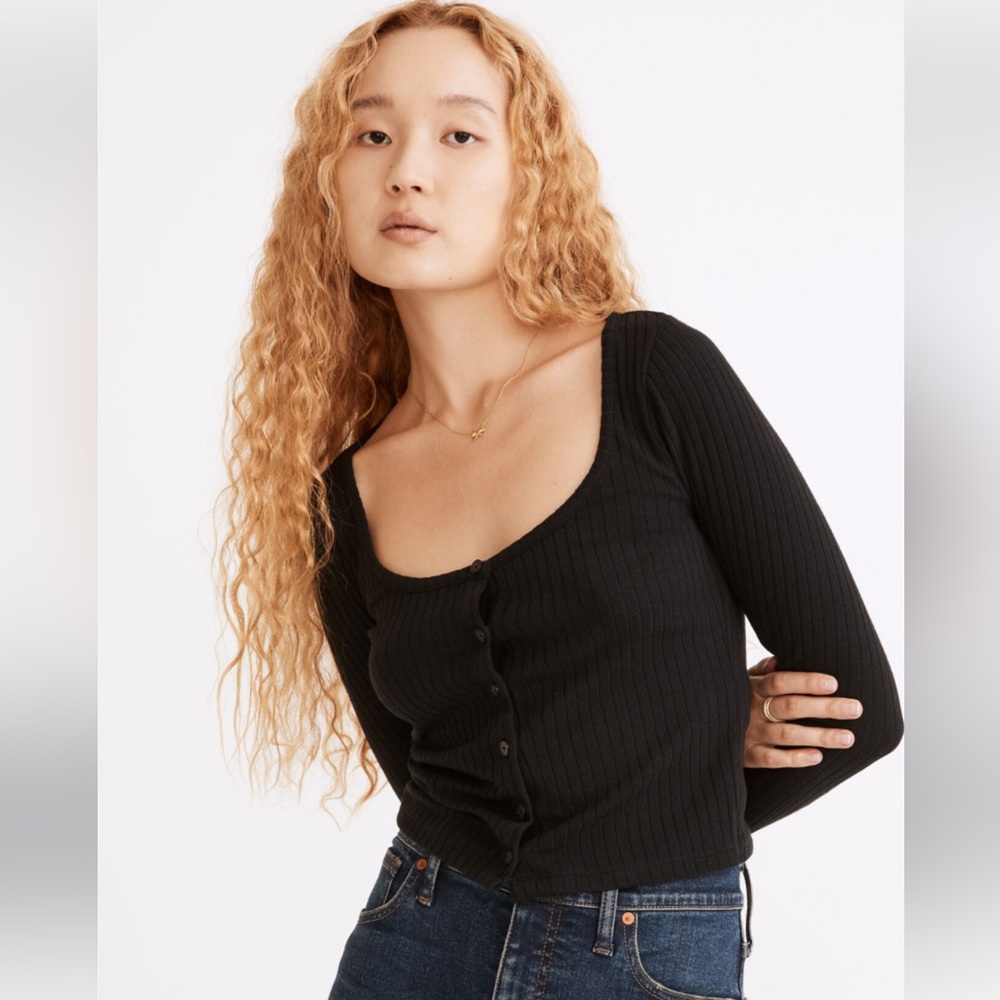 Madewell ribbed cardigan cropped tee